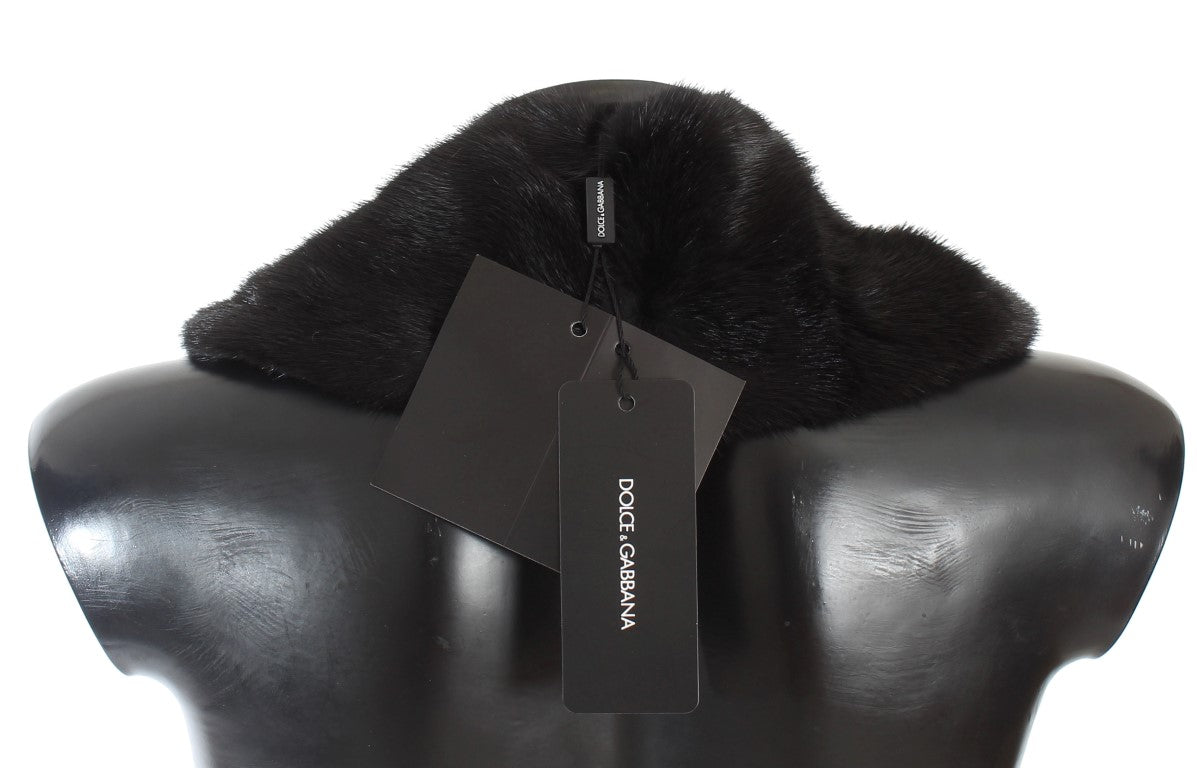 Dolce & Gabbana Elegant Black Mink Fur Shoulder Wrap Scarf