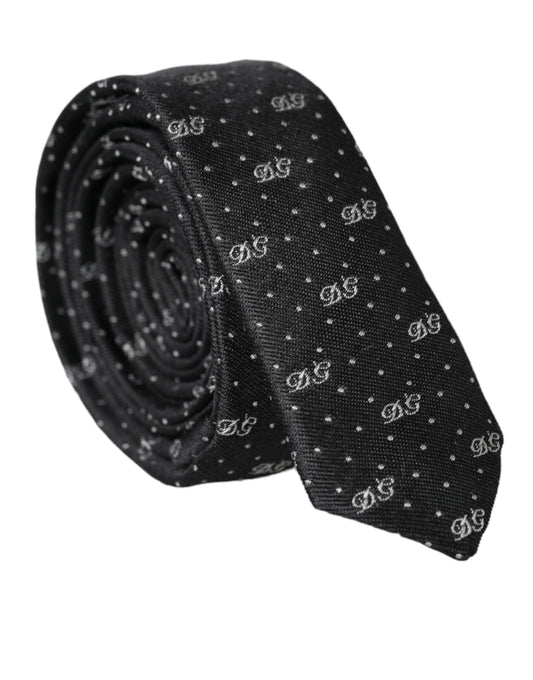 Dolce & Gabbana Black DG Logo 100% Silk Adjustable Tie