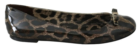 Dolce & Gabbana Brown Leopard Ballerina Flats Leather Shoes