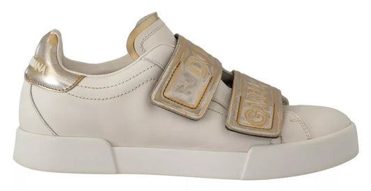 Dolce & Gabbana White Gold Leather Trainers Sneakers Shoes