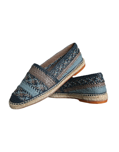 Dolce & Gabbana Blue Gray Woven Leather Buffalo Espadrille Shoes