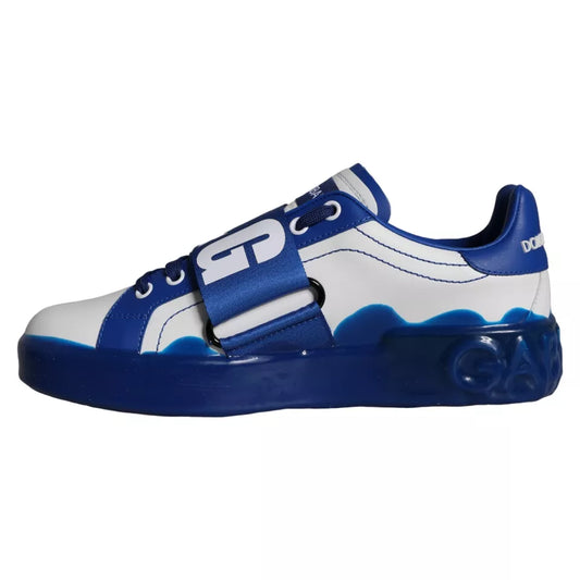 Dolce & Gabbana White Blue Amore Print Leather Sneakers Shoes