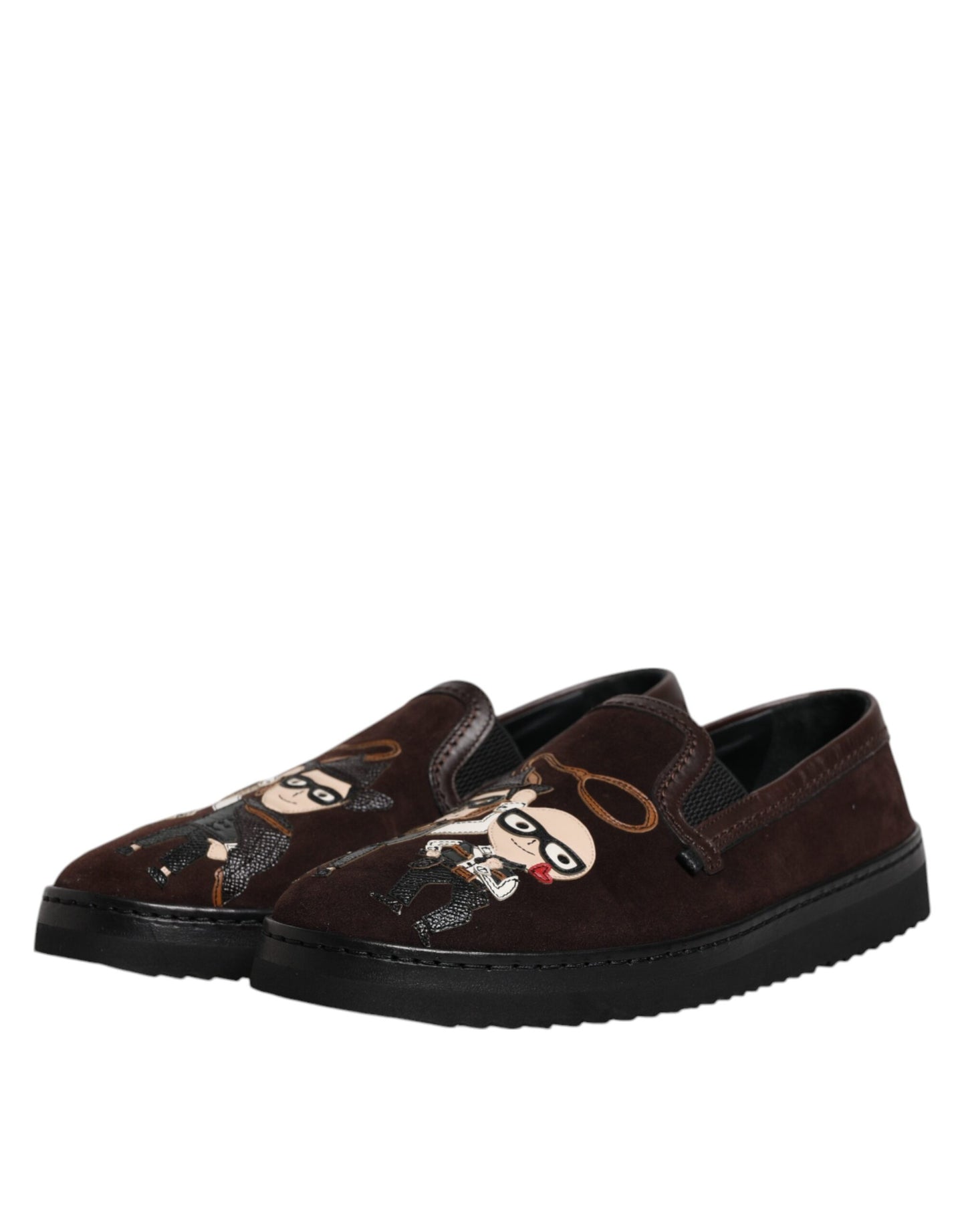 Dolce & Gabbana Brown Suede DG Family Slip On Flats Shoes