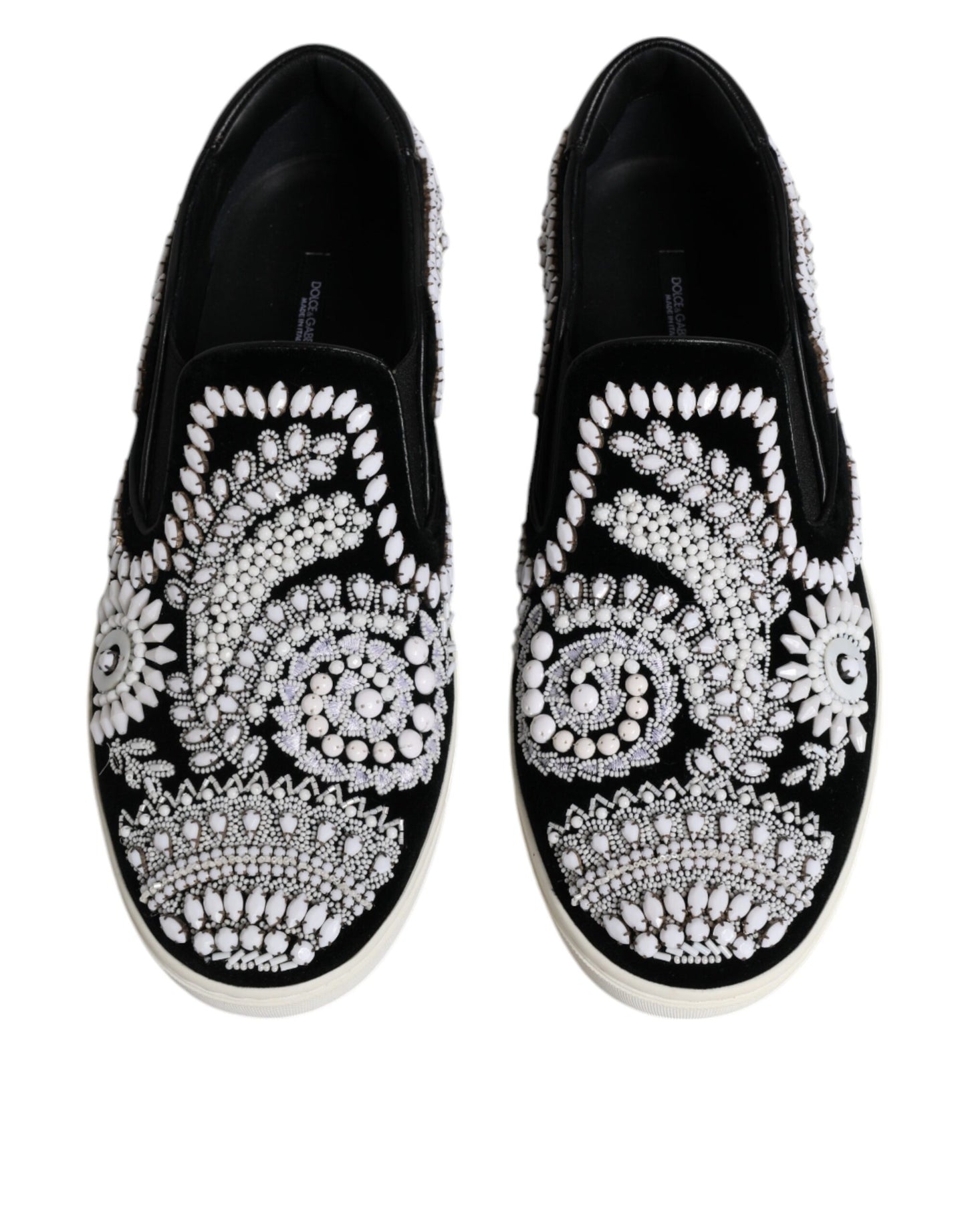 Dolce & Gabbana Black Embellished London Men Slip On Shoes