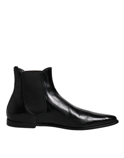 Dolce & Gabbana Black Leather Chelsea Men Ankle Boots Shoes