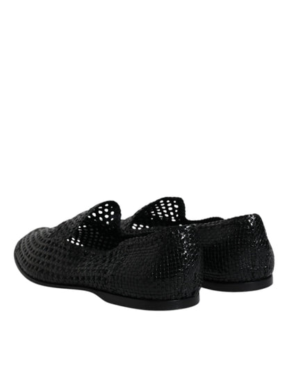 Dolce & Gabbana Black Woven Leather Slip On Loafers Shoes