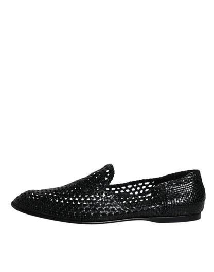 Dolce & Gabbana Black Woven Leather Slip On Loafers Shoes