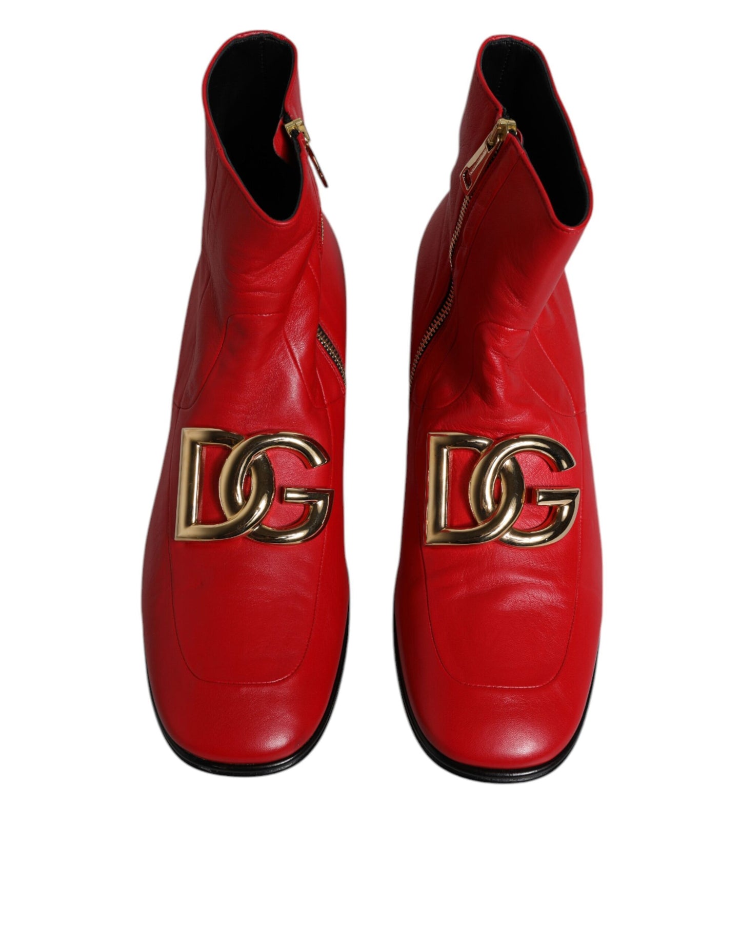 Dolce & Gabbana Red Leather Logo Chelsea Ankle Boots Shoes