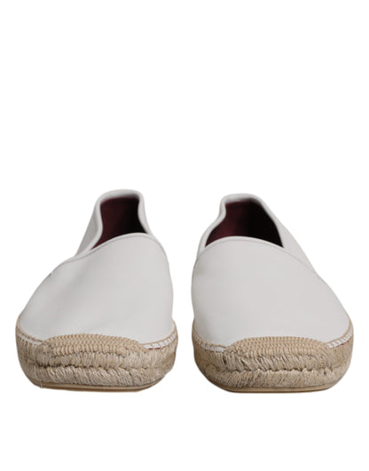 Dolce & Gabbana White Calfskin Leather Men Espadrilles Shoes