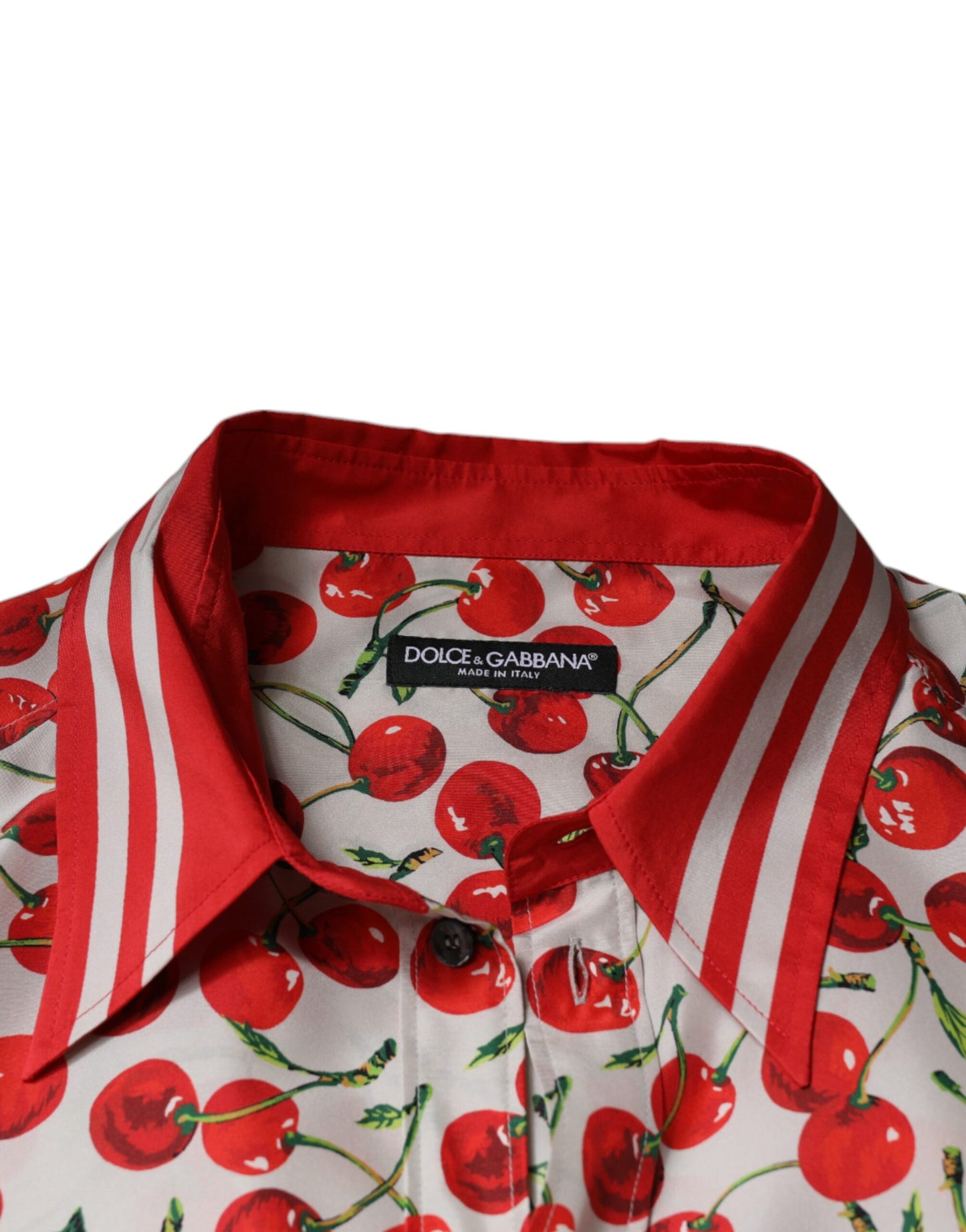 Dolce & Gabbana White Cherry Silk Button Down Casual Shirt