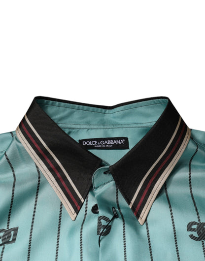 Dolce & Gabbana Green Striped Logo Short Sleeve Casual Shirt