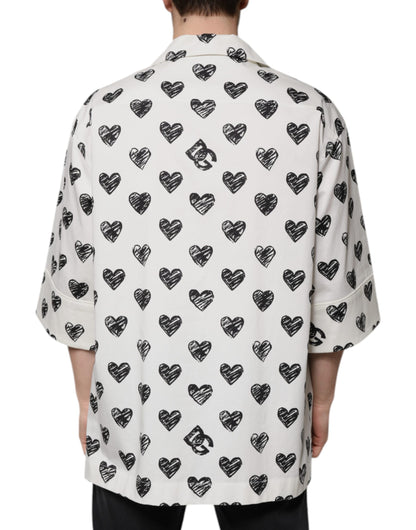 Dolce & Gabbana White Heart Print Short Sleeve Casual Shirt