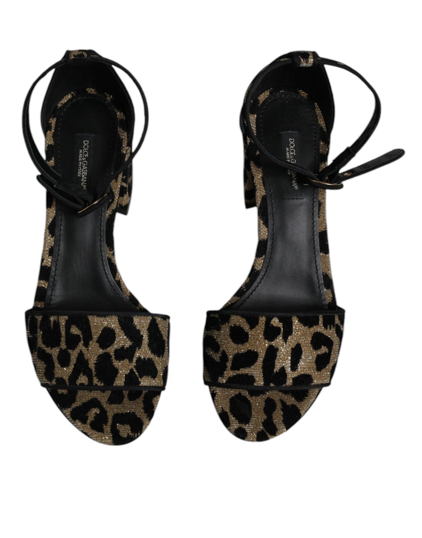 Dolce & Gabbana Gold Leopard Lurex Ankle Strap Heels Sandals Shoes