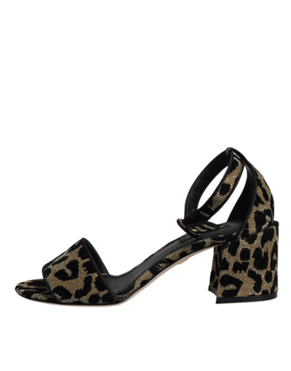 Dolce & Gabbana Gold Leopard Lurex Ankle Strap Heels Sandals Shoes