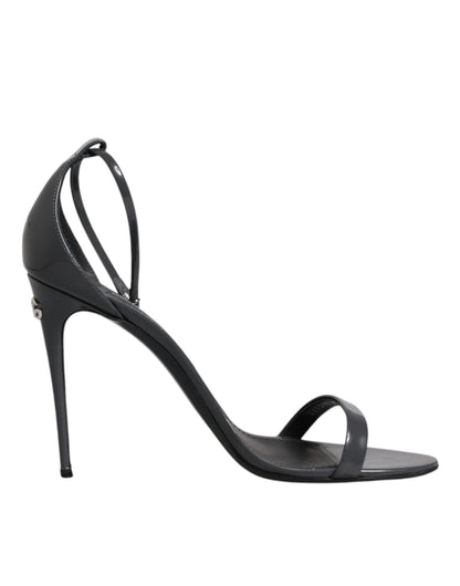 Dolce & Gabbana Grey Leather Ankle Strap Heel Sandals Shoes