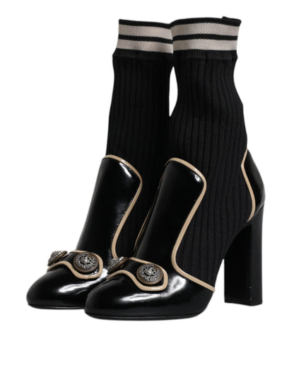 Dolce & Gabbana Black Leather Sock Style Mid Calf Boots Shoes