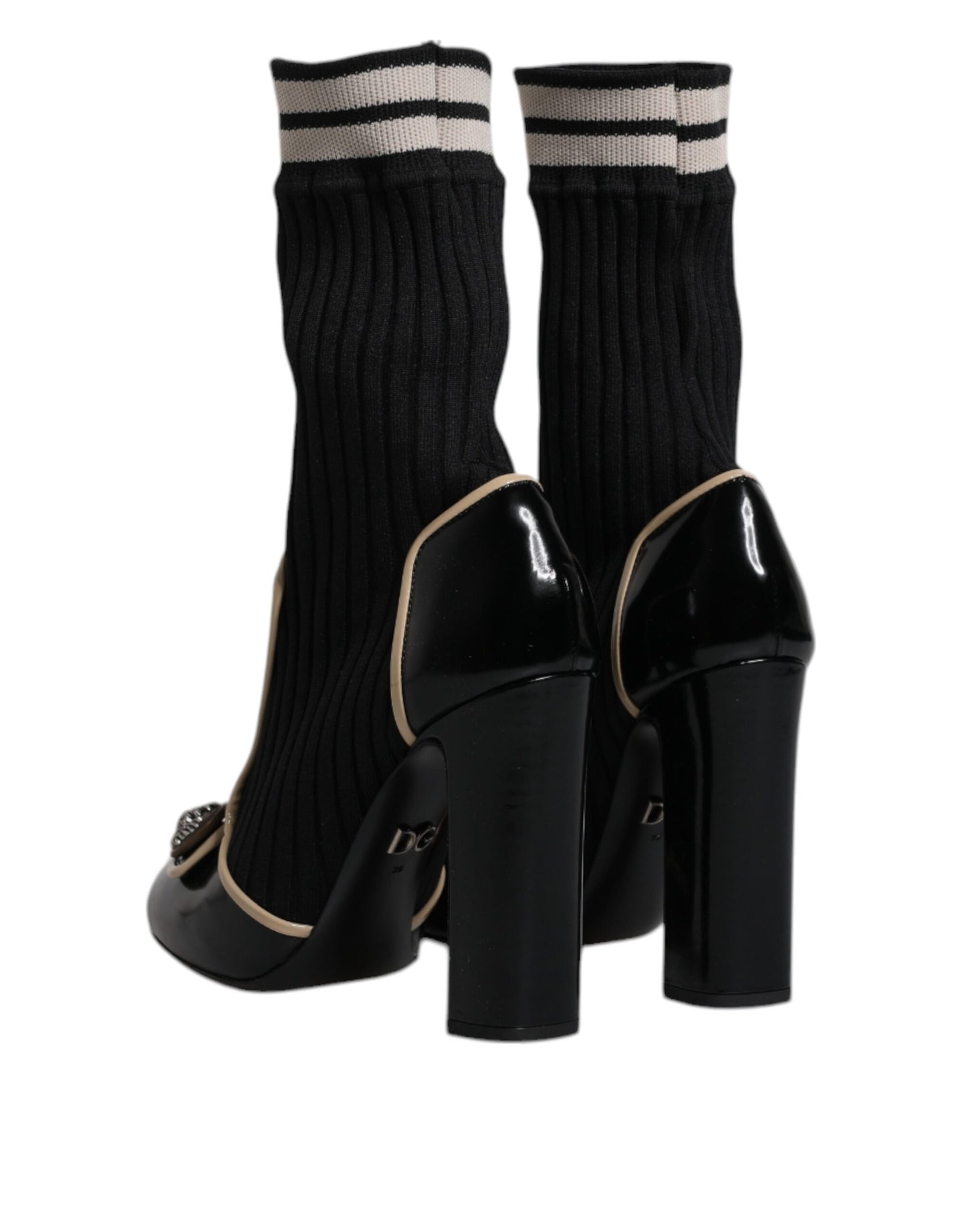 Dolce & Gabbana Black Leather Sock Style Mid Calf Boots Shoes