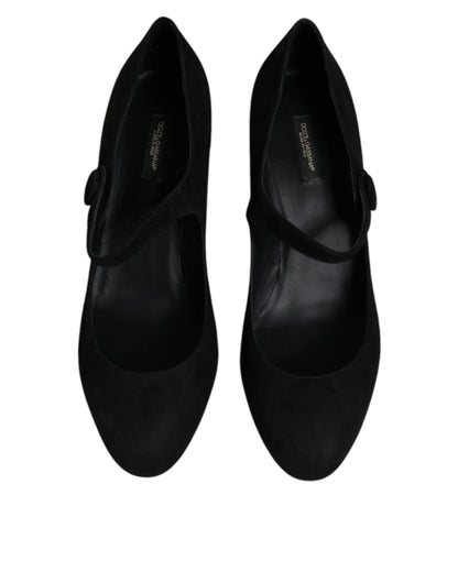 Dolce & Gabbana Black Suede Leather Block Heels Pumps Shoes