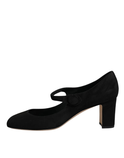 Dolce & Gabbana Black Suede Leather Block Heels Pumps Shoes