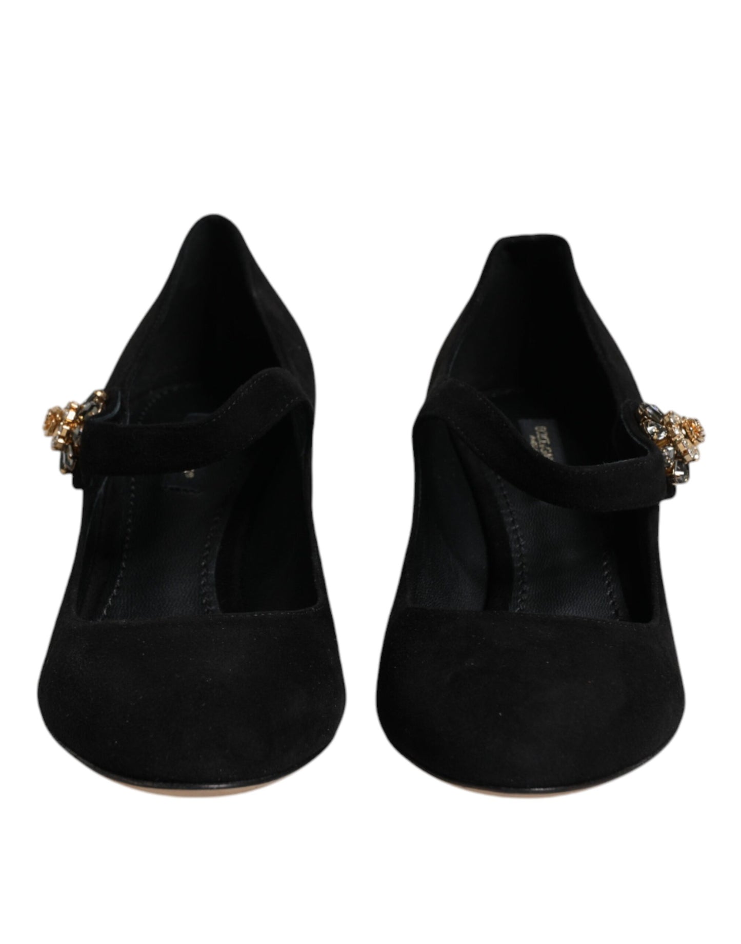 Dolce & Gabbana Black Suede Crystal Mary Jane Heels Shoes