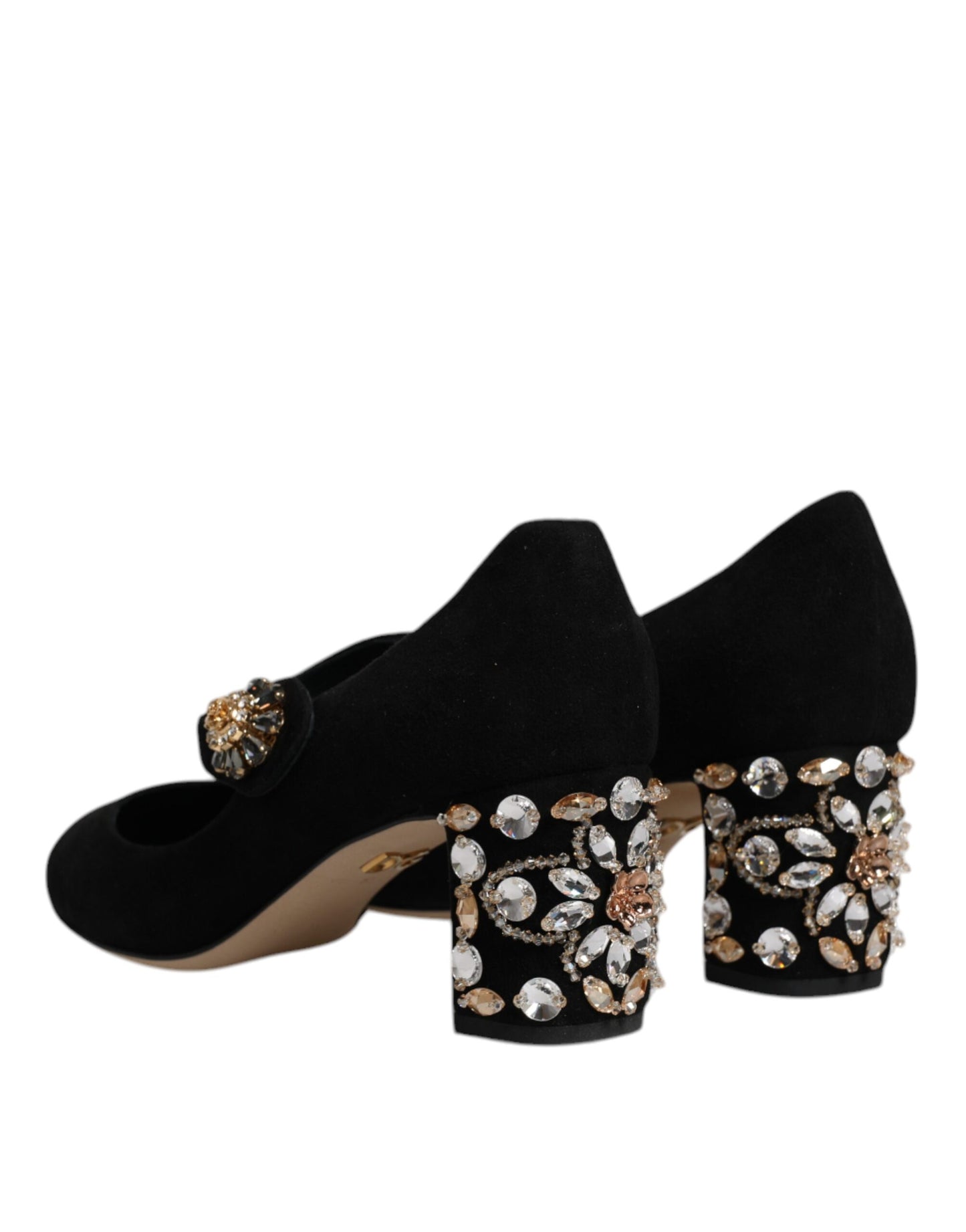 Dolce & Gabbana Black Suede Crystal Mary Jane Heels Shoes