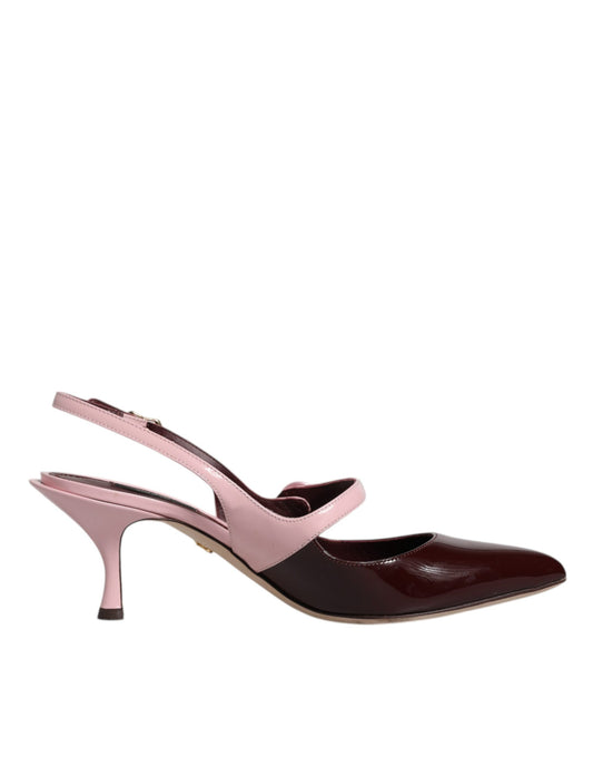 Dolce & Gabbana Pink Maroon Leather Kitten Heels Slingbacks Shoes