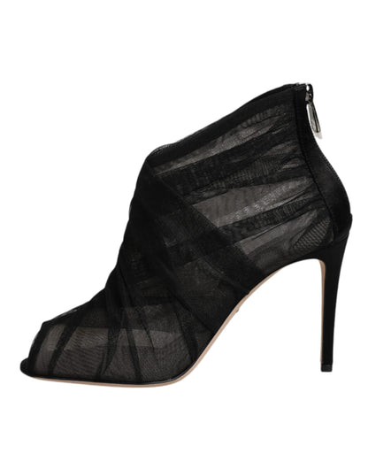 Dolce & Gabbana Black Mesh Stiletto Heels Ankle Boots Shoes