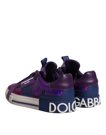 Dolce & Gabbana Purple Leather Low Top Women Sneakers Shoes