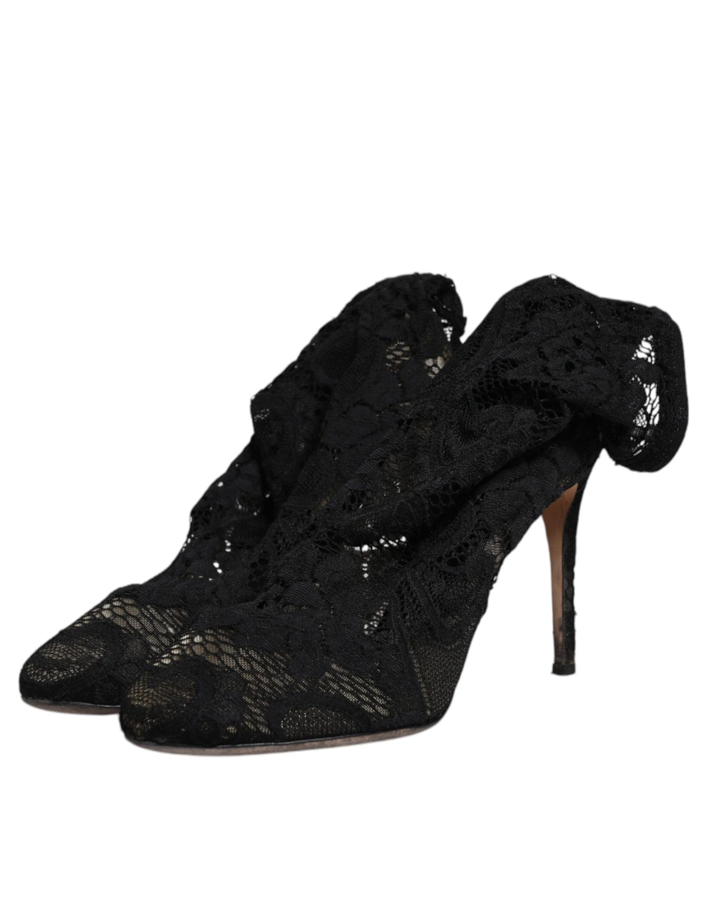 Dolce & Gabbana Black Lace Stretch Heels Mid Calf Boots Shoes