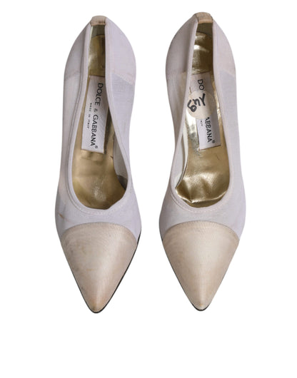 Dolce & Gabbana White Beige Leather High Heels Pumps Shoes