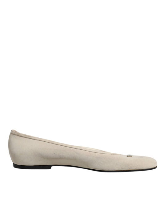 Dolce & Gabbana Beige Fabric Slip On Ballerina Flats Shoes