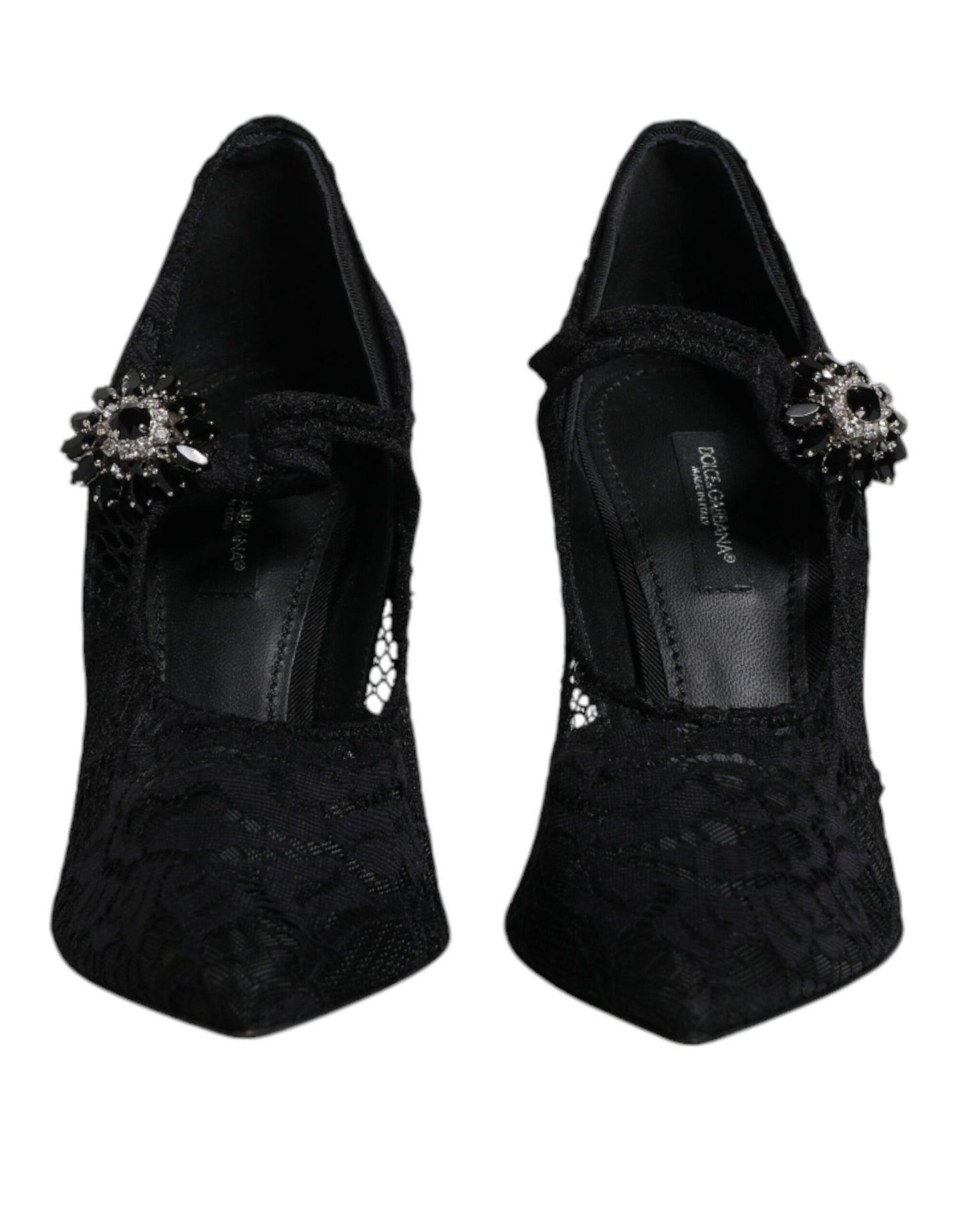 Dolce & Gabbana Black Lace Crystals Mary Jane Pumps Shoes