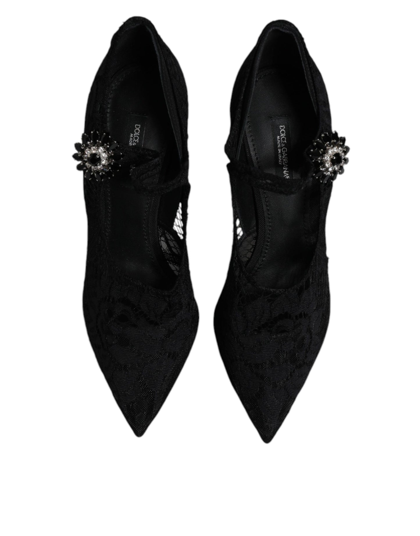 Dolce & Gabbana Black Lace Crystals Mary Jane Pumps Shoes