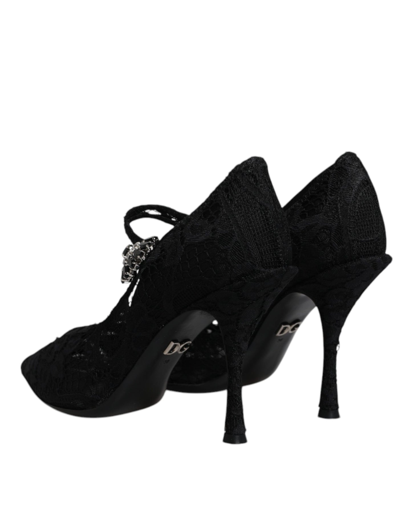 Dolce & Gabbana Black Lace Crystals Mary Jane Pumps Shoes