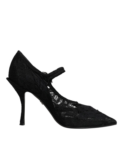 Dolce & Gabbana Black Lace Crystals Mary Jane Pumps Shoes