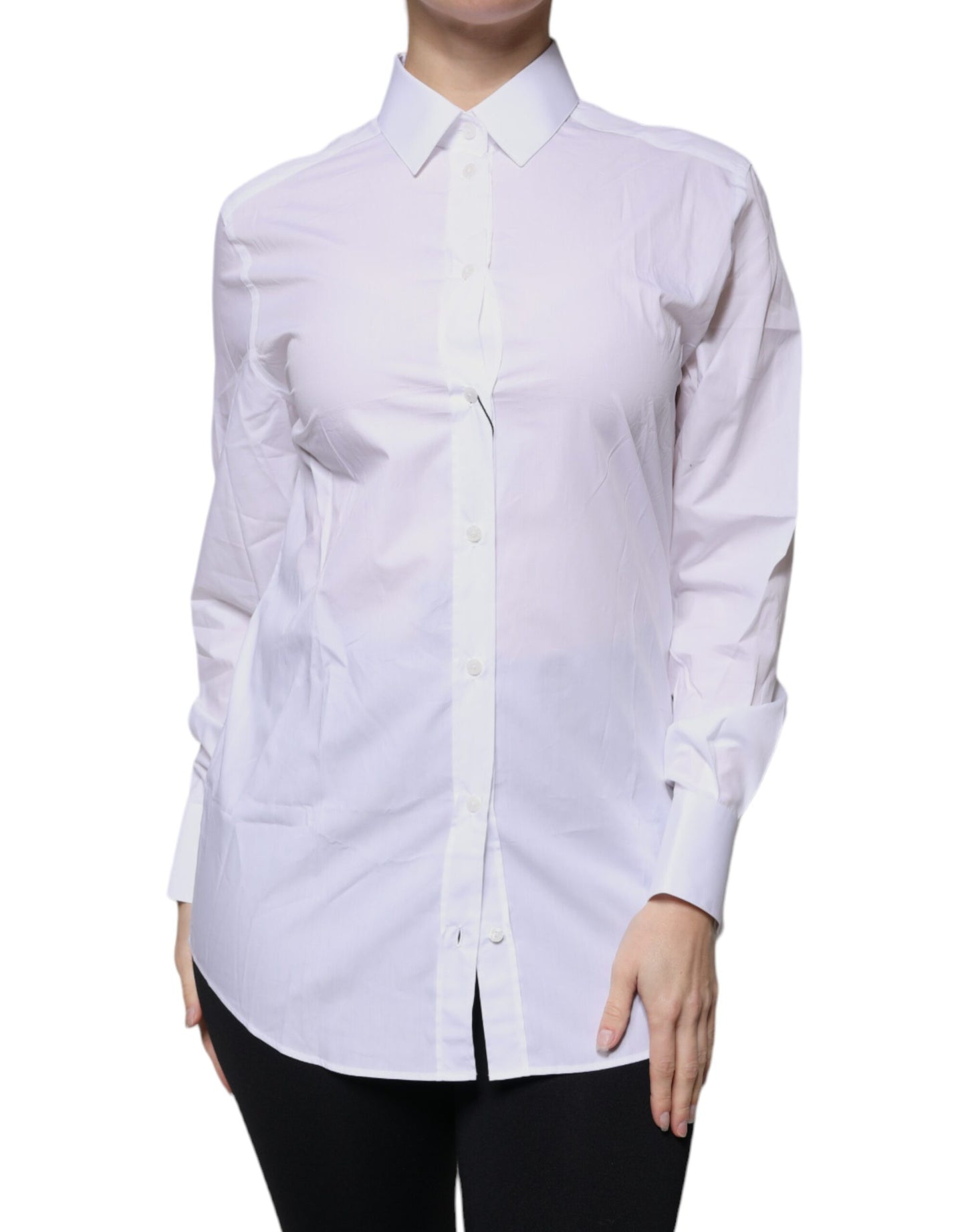 Dolce & Gabbana White Cotton Collared Long Sleeves Shirt Top