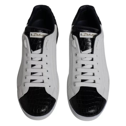 Dolce & Gabbana White Leather Logo Portofino Sneaker Shoes