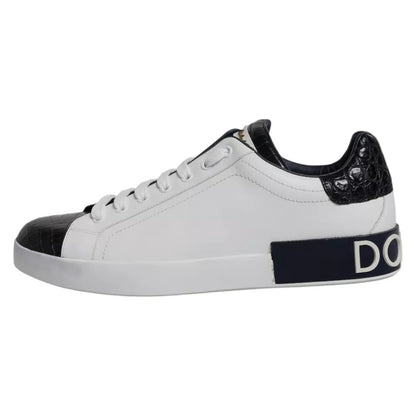 Dolce & Gabbana White Leather Logo Portofino Sneaker Shoes