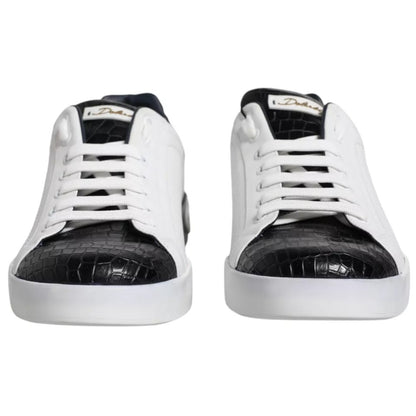 Dolce & Gabbana White Leather Logo Portofino Sneaker Shoes