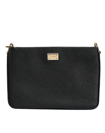 Dolce & Gabbana Black Grain Leather Logo Plaque Clutch Bag