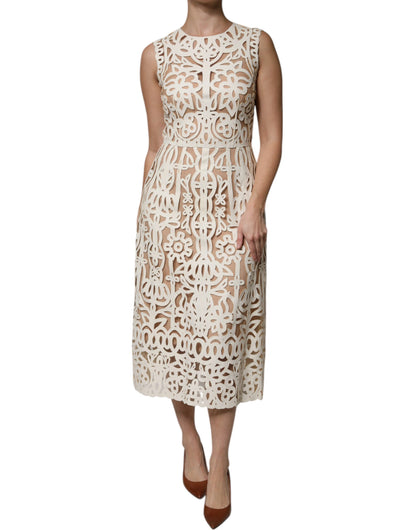 Dolce & Gabbana White Cut Out Leather Sleeveless Midi Dress